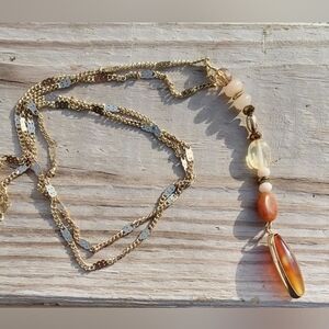 Cato 1946 Gold Tone Chain Necklace With Acrylic Bead Pendant 23" Wearable